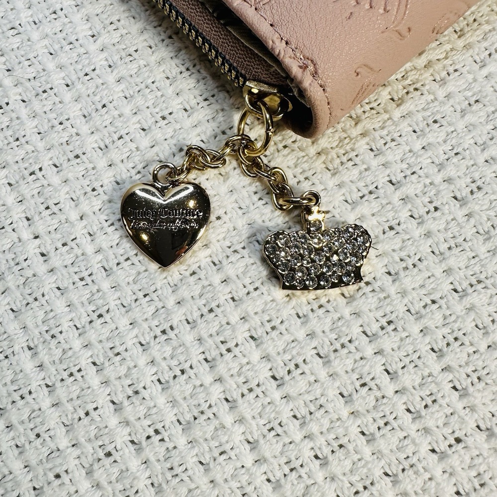 Juicy Couture Pink "Not Your Babe" Small Zip Around Wallet - Logo & Heart Charms - Picture 11 of 11
